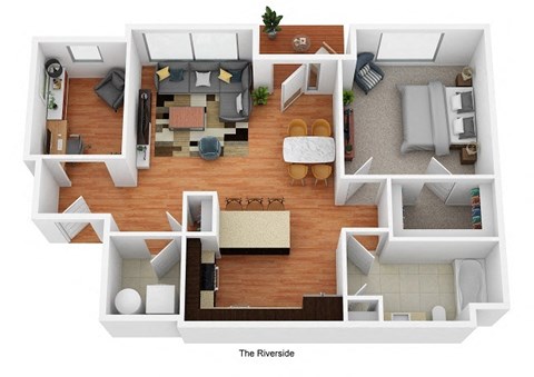 Floor plan for 1 bed, 1 bath, 850 sqft